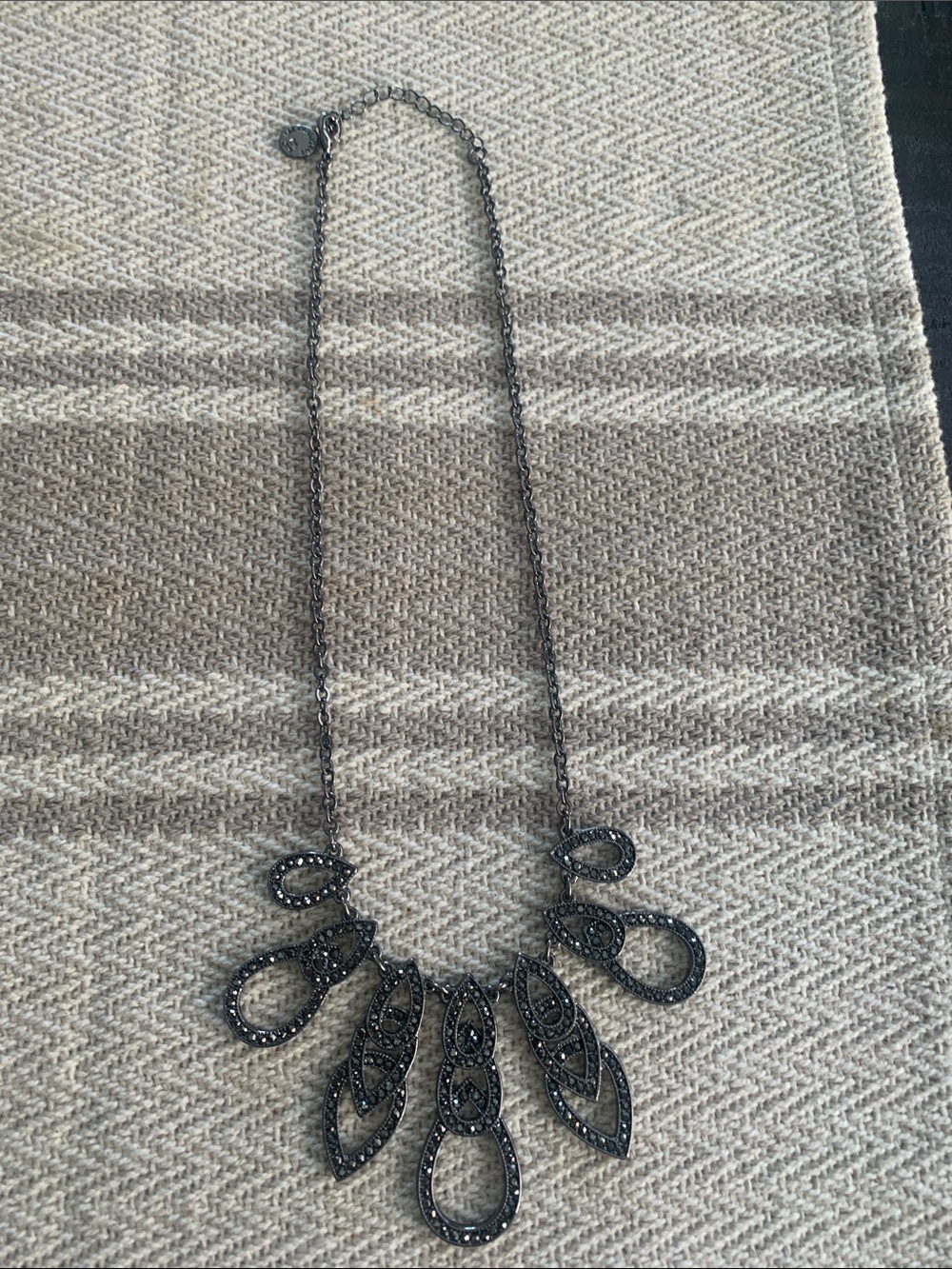 Liz Claiborne Gunmetal Gray Teardrop Statement Necklace Women Jewelry Rhinestone